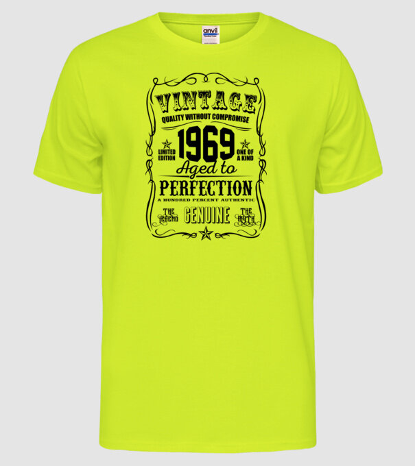 Vintage perfection 1969 model galben neon pe tricou