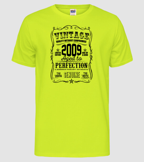Vintage perfection 2009 model galben neon pe tricou