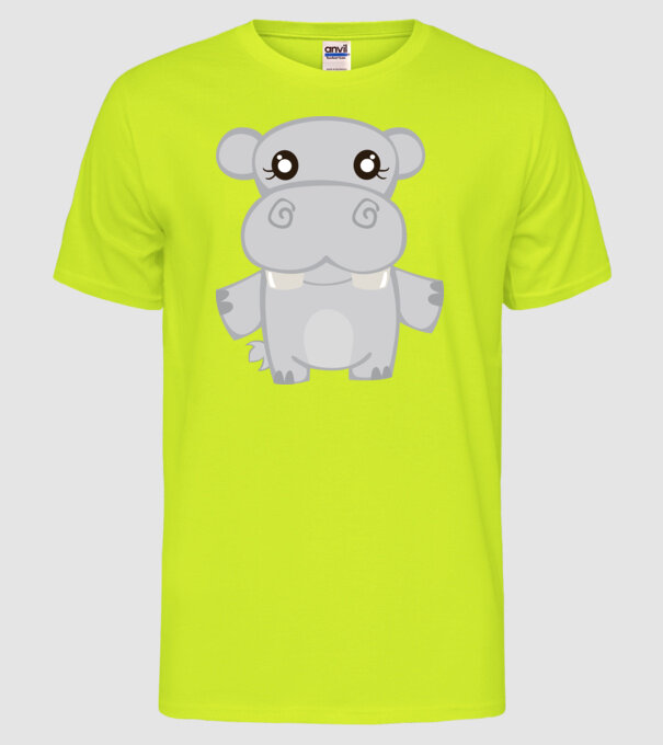 Hipopotam model galben neon pe tricou