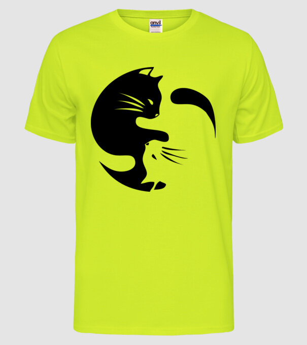 Yin Yang Pisică model galben neon pe tricou