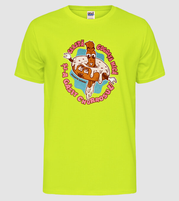 această gogoașă mică și-a găsit churrosul model galben neon pe tricou