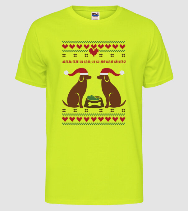 acesta este un Crăciun cu adevărat câinesc! model galben neon pe tricou