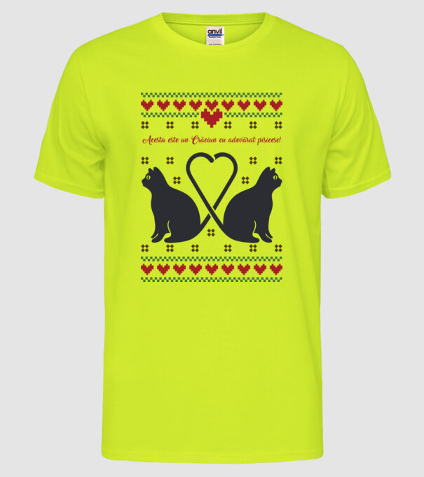 acesta este un Crăciun cu adevărat pisicesc model galben neon pe tricou