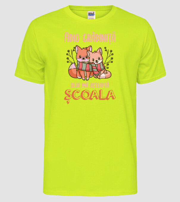 Adio grădiniță, deja mă așteaptă școala model galben neon pe tricou