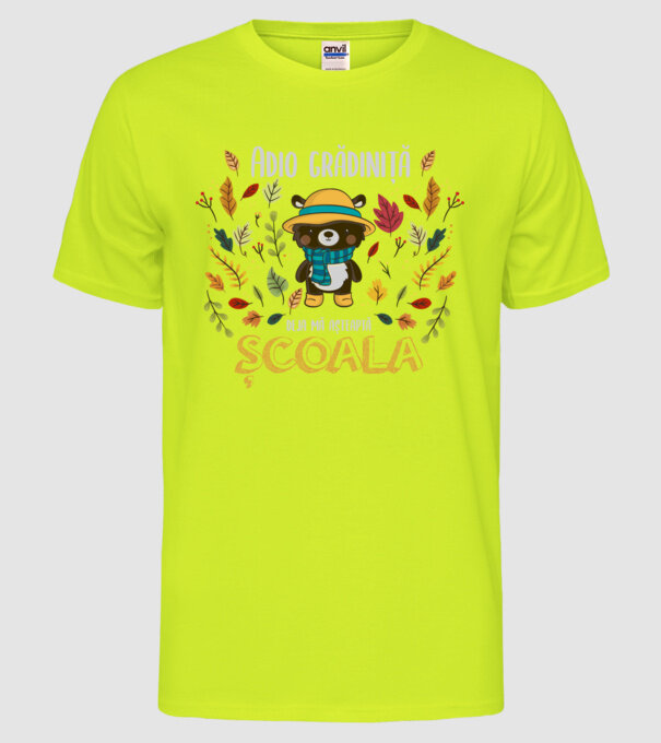 Adio grădiniță, acum sunt deja școlar model galben neon pe tricou