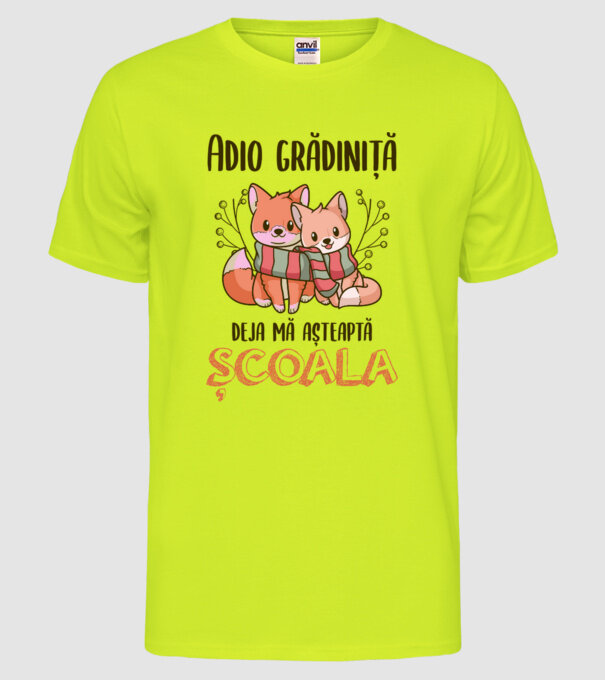 Adio grădiniță, deja mă așteaptă școala model galben neon pe tricou
