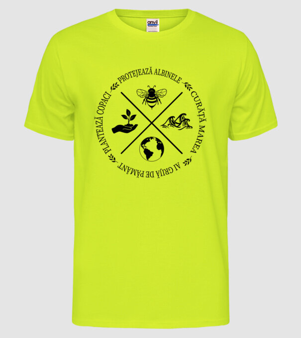 Ai grijă de Pământ model galben neon pe tricou