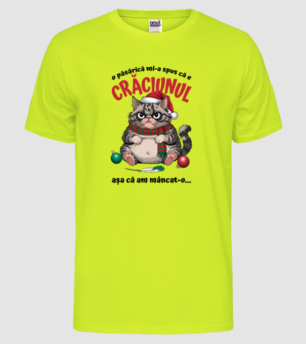 Am mâncat pasărea Crăciun pisică Alb model galben neon pe tricou