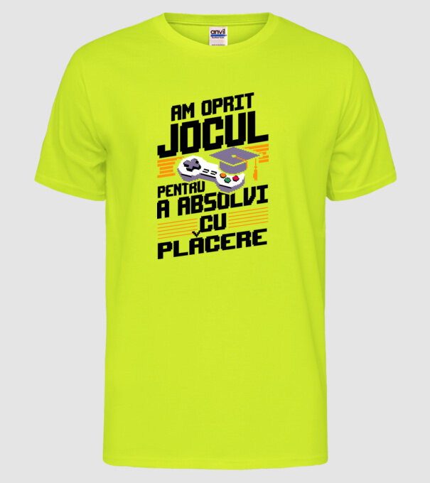 Am oprit jocul absolvent alb model galben neon pe tricou