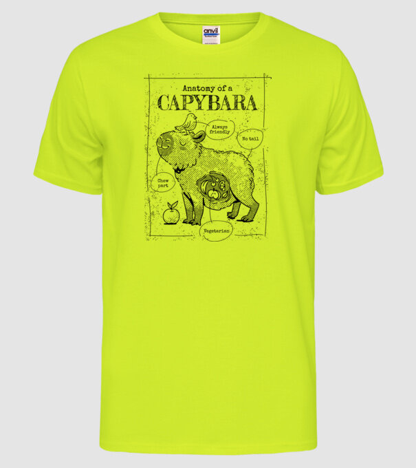 Anatomy of a Capybara model galben neon pe tricou