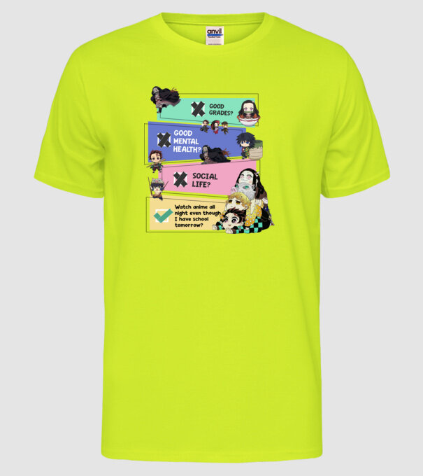 Anime check Demon Slayer model galben neon pe tricou