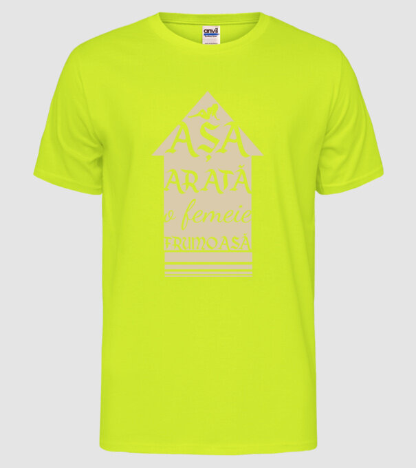 așa arată o femeie frumoasă model galben neon pe tricou