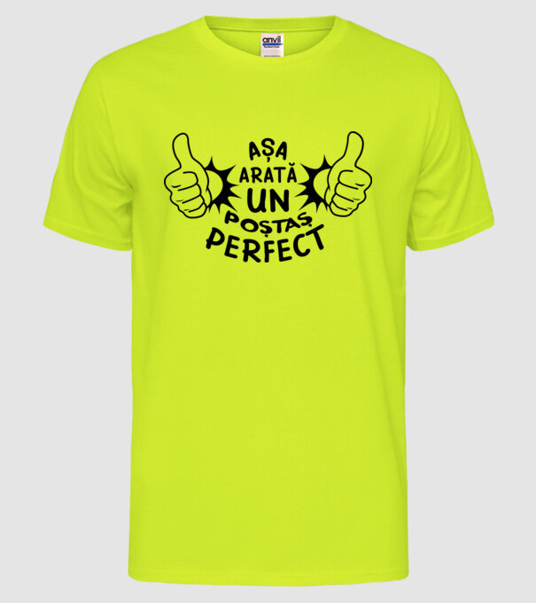 Așa arată un poștaș perfect model galben neon pe tricou