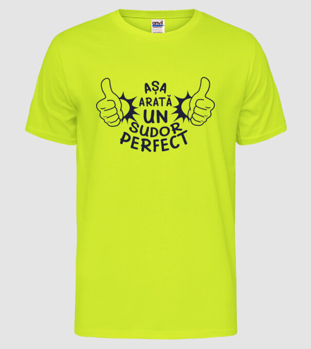 Așa arată un SUDOR perfect model galben neon pe tricou