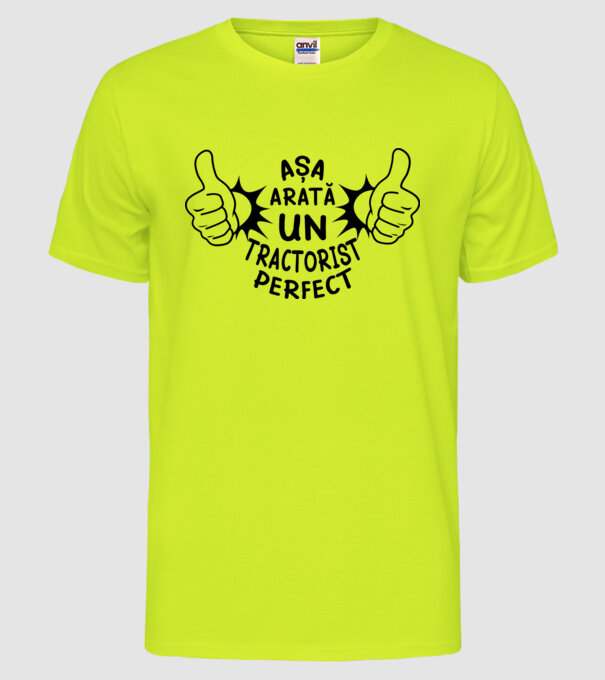 Așa arată un TRACTORIST perfect model galben neon pe tricou