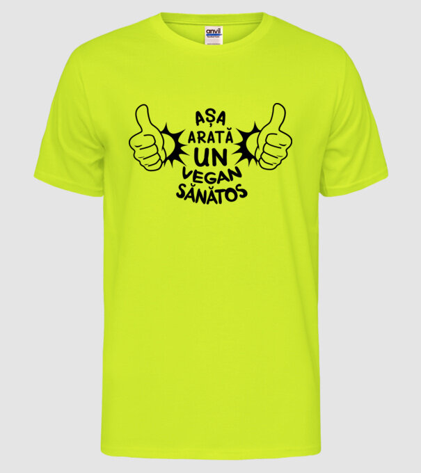 Așa arată un VEGAN sănătos model galben neon pe tricou