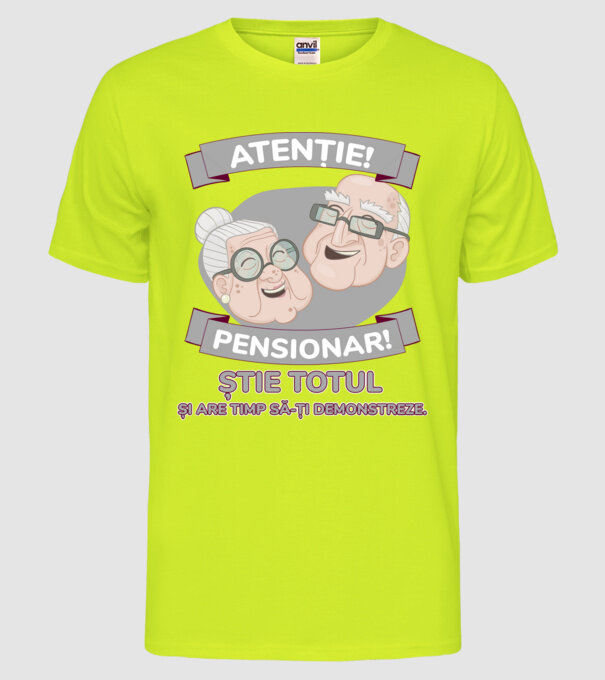 atenție! pensionar! știe totul și are timp să-ți demonstreze. model galben neon pe tricou