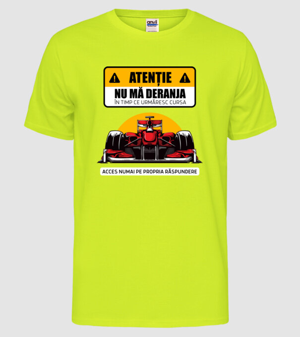Atenție model galben neon pe tricou