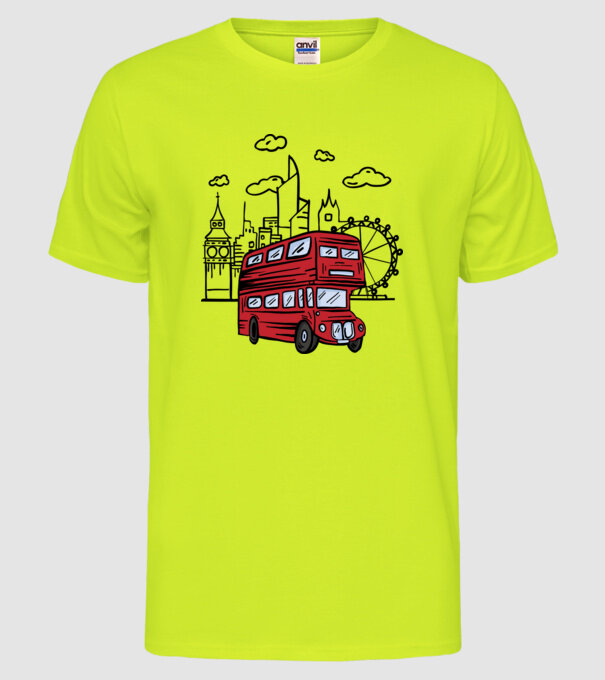 Autobuze model galben neon pe tricou