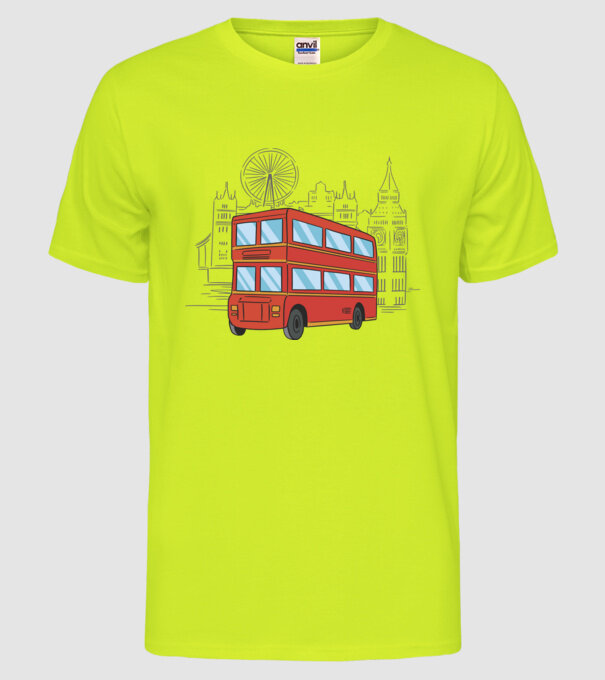Autobuze model galben neon pe tricou