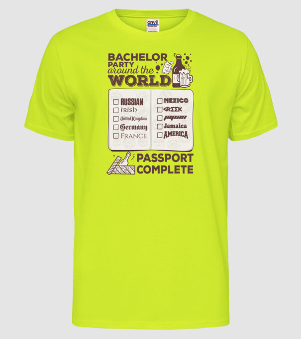Bachelor Party World tour model galben neon pe tricou