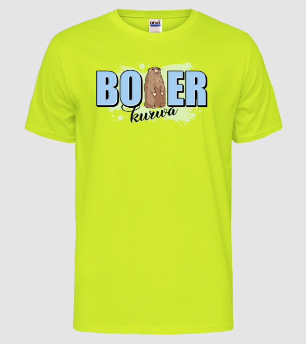 Bober Kurwa model galben neon pe tricou