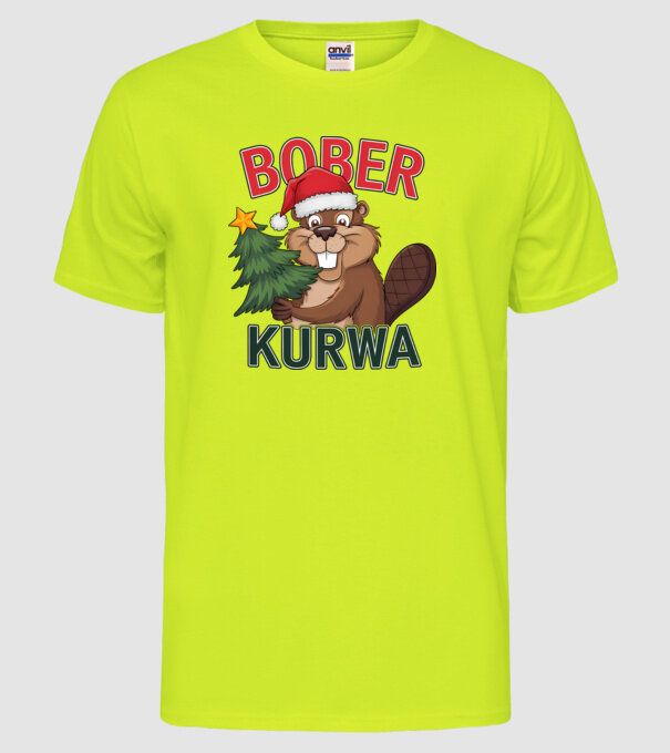 Bober kurwa Christmas model galben neon pe tricou