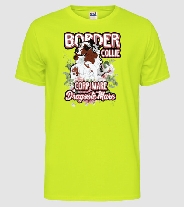 border collie - multă blană multă dragoste model galben neon pe tricou