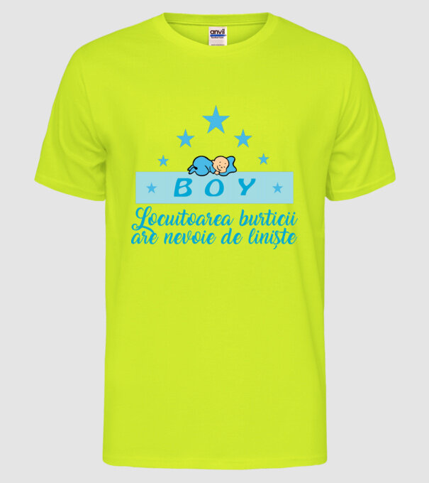 BOY- Locuitorul burticii are nevoie liniște model galben neon pe tricou