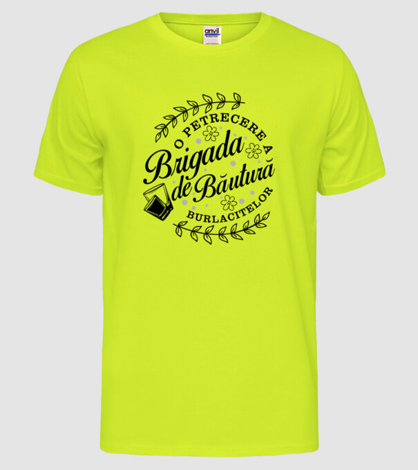 Brigada de băutură model galben neon pe tricou