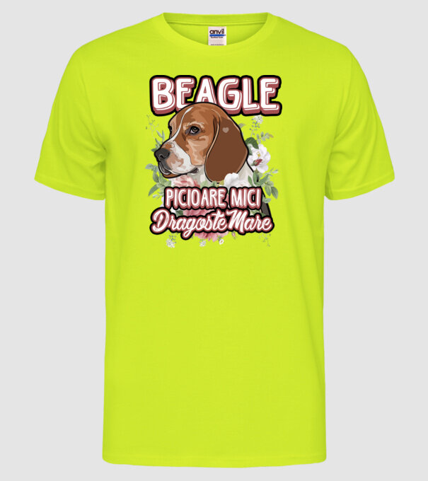 Bulldog francez picioare mici dragoste mare model galben neon pe tricou