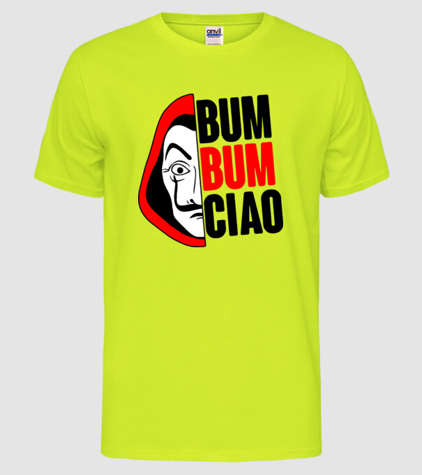 bumbum ciao money heist model galben neon pe tricou