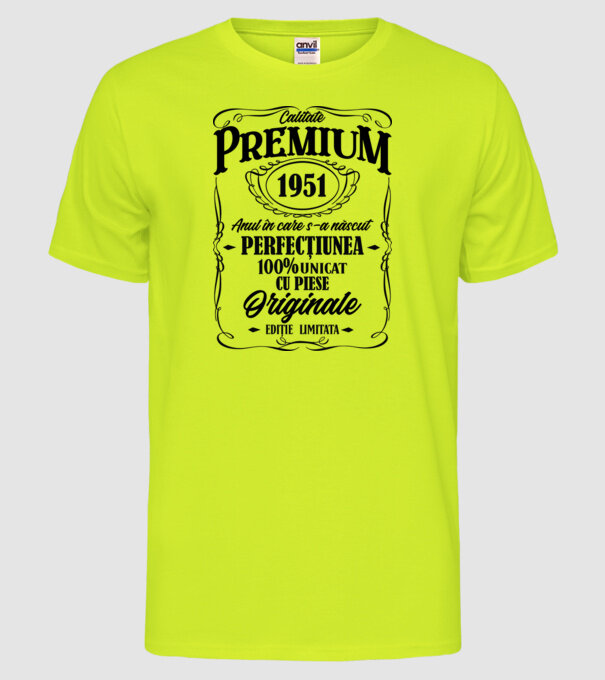 calitate premium -1951 - anul în care s-a născut - perfecțiunea - 100% unicat, cu piese originale, ediție limitată model galben neon pe tricou