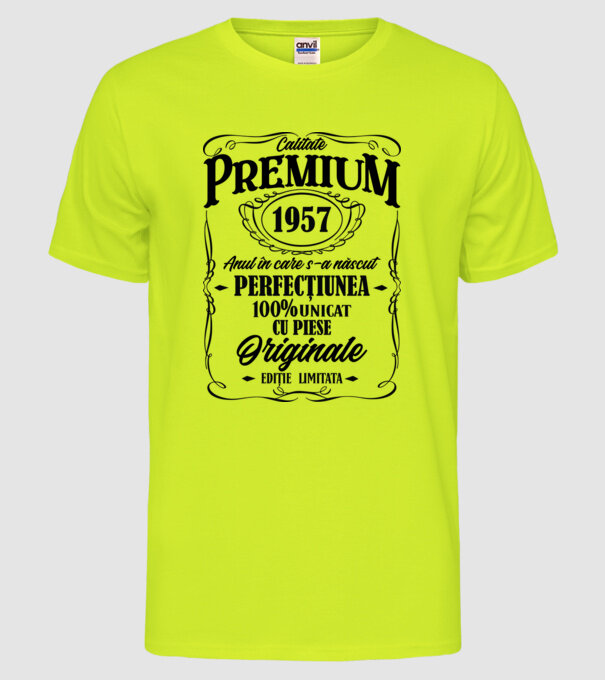 calitate premium -1957 - anul în care s-a născut - perfecțiunea - 100% unicat, cu piese originale, ediție limitată model galben neon pe tricou