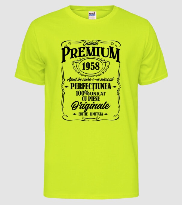 calitate premium -1958 - anul în care s-a născut - perfecțiunea - 100% unicat, cu piese originale, ediție limitată model galben neon pe tricou