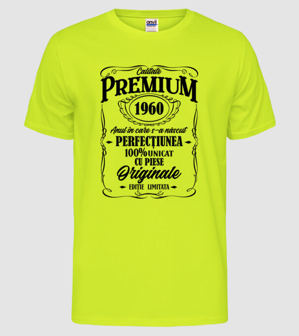 calitate premium -1960 - anul în care s-a născut - perfecțiunea - 100% unicat, cu piese originale, ediție limitată model galben neon pe tricou
