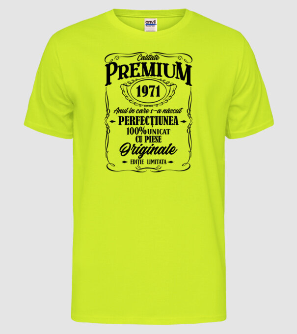 calitate premium -1971 - anul în care s-a născut - perfecțiunea - 100% unicat, cu piese originale, ediție limitată model galben neon pe tricou