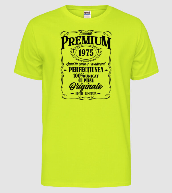 calitate premium -1975 - anul în care s-a născut - perfecțiunea - 100% unicat, cu piese originale, ediție limitată model galben neon pe tricou