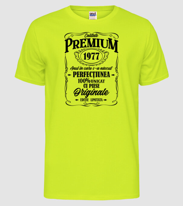 calitate premium -1977 - anul în care s-a născut - perfecțiunea - 100% unicat, cu piese originale, ediție limitată model galben neon pe tricou