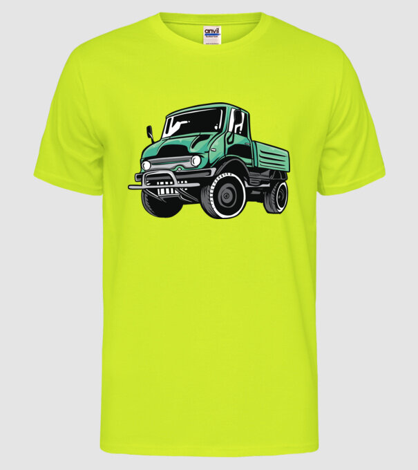 Camioane model galben neon pe tricou