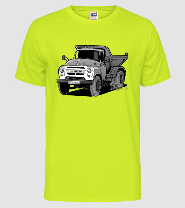 Camioane model galben neon pe tricou