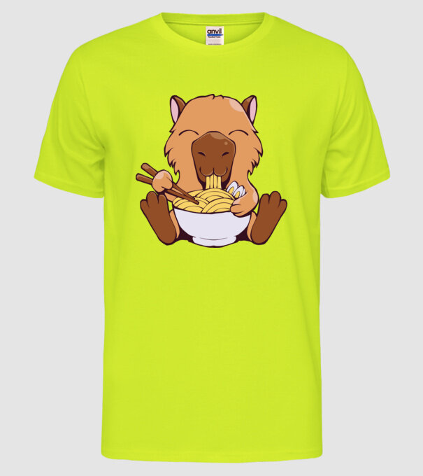 Capibară Ramen model galben neon pe tricou