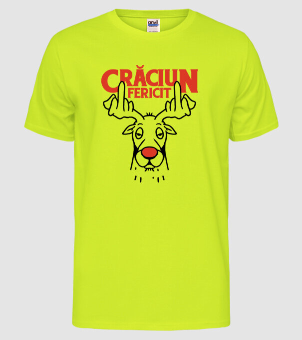 Căprioară de Crăciun antisocială model galben neon pe tricou