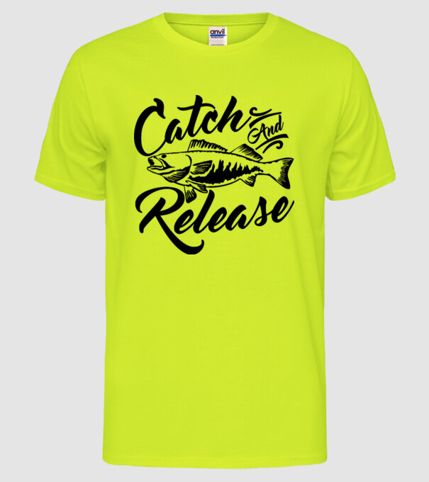 Catch and release model galben neon pe tricou