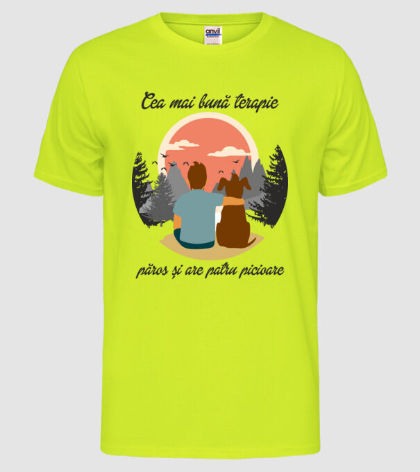 cea mai bună terapie - păros și are patru picioare model galben neon pe tricou