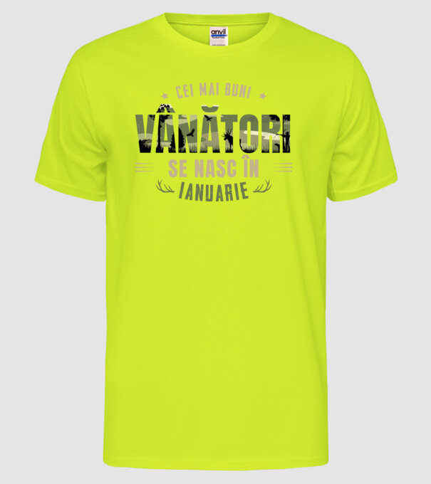 Cei mai buni vânători se nasc în ianuarie model galben neon pe tricou