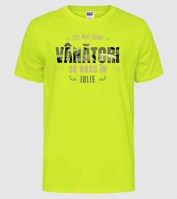Cei mai buni vânători se nasc în iulie model galben neon pe tricou