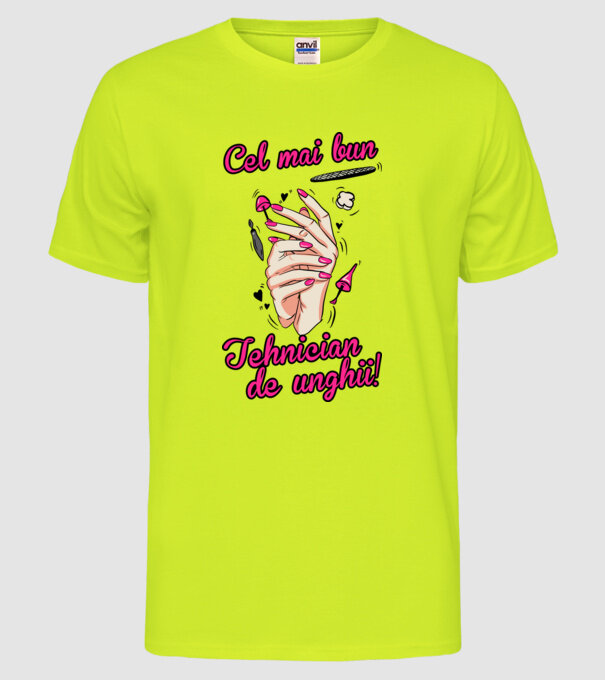 Cel mai bun tehnician de unghii model galben neon pe tricou