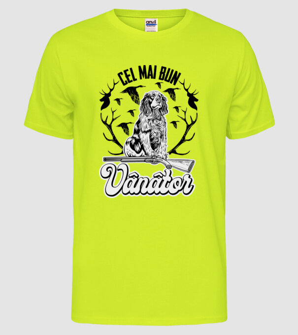 Cel mai bun vânător model galben neon pe tricou