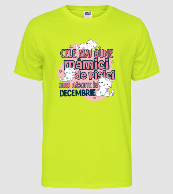 Cele mai bune mămici de pisici decembrie model galben neon pe tricou